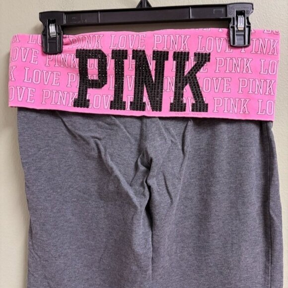 Victorias Secret LOVE PINK Flare Foldover Yoga Pants Y2K Size M Bling Spellout - Picture 4 of 12